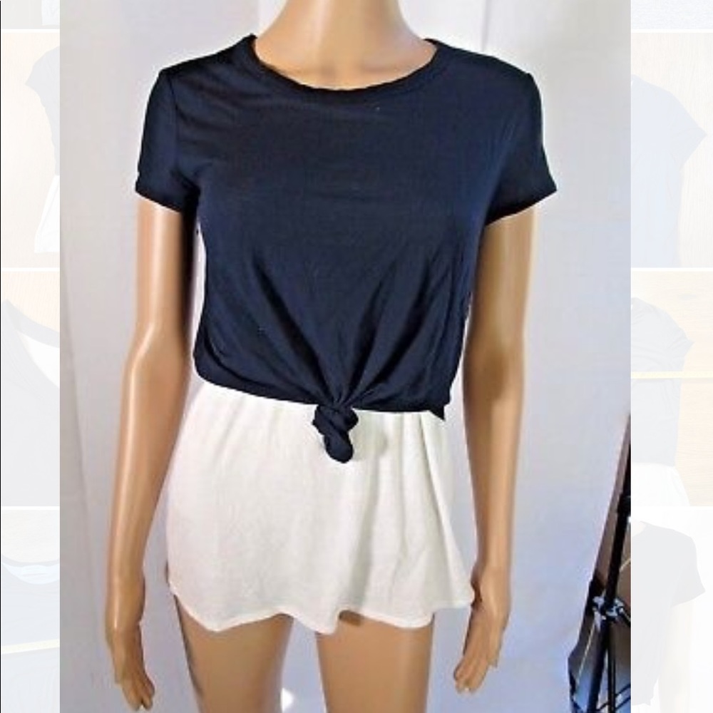 ⭐️ Bailey 44 Navy Blue Layered Knotted Short Sleeve Top Size S
